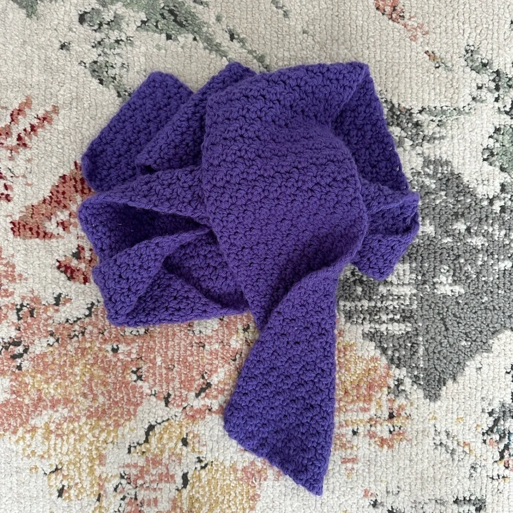 Hand Crafted Women’s Cozy Crochet Scarf Purple  Approx 80” Long